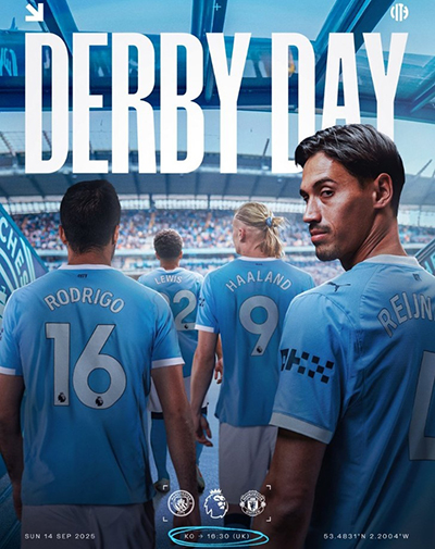 <a href=/shipin/zuqiuzhibo/mancheng/ target=_blank class=infotextkey>曼城</a>晒德比大战海报：哈兰德、罗德里、赖因德斯步入伊蒂哈德